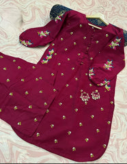 Embroidered Kurti with Front Stitch Buttons & Side Pockets - 2 Piece Flapper Set