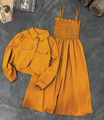 Kaaj Button Coati With Gazzer Romper Frock - 2 Piece