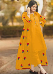 Rose Embroidered Lace Work Long Gown With Inner Trouser - 3 Piece