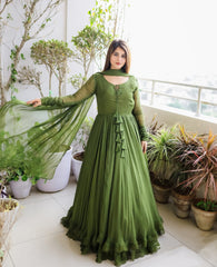 Two-Layer Border Maxi with Lace Detailing & Dupatta - 3 Piece