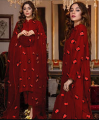 Rose Embroidery Shirt With Embroidery Dupatta - 3 piece