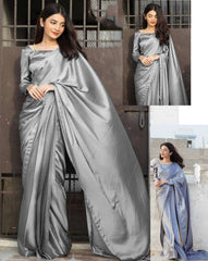 Plain Silk Saree - 3 Piece