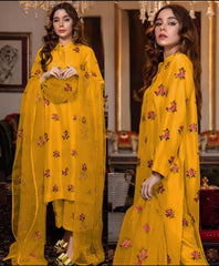 Rose Embroidery Shirt With Embroidery Dupatta - 3 piece