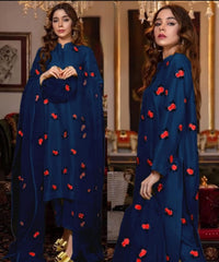 Rose Embroidery Shirt With Embroidery Dupatta - 3 piece