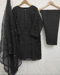 Heavy Embroidery Shirt With Pearls Attached - 3 Piece Dress