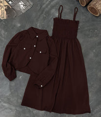 Kaaj Button Coati With Gazzer Romper Frock - 2 Piece