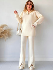 Revayat Off White Double Zipper 2 Piece Co-Ord Set For Women