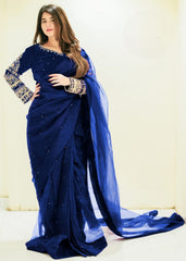 Luxury Chiffon Saree with Pearl Embellished Silk Blouse & Petticoat