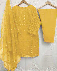 Heavy Embroidery Shirt With Pearls Attached - 3 Piece Dress