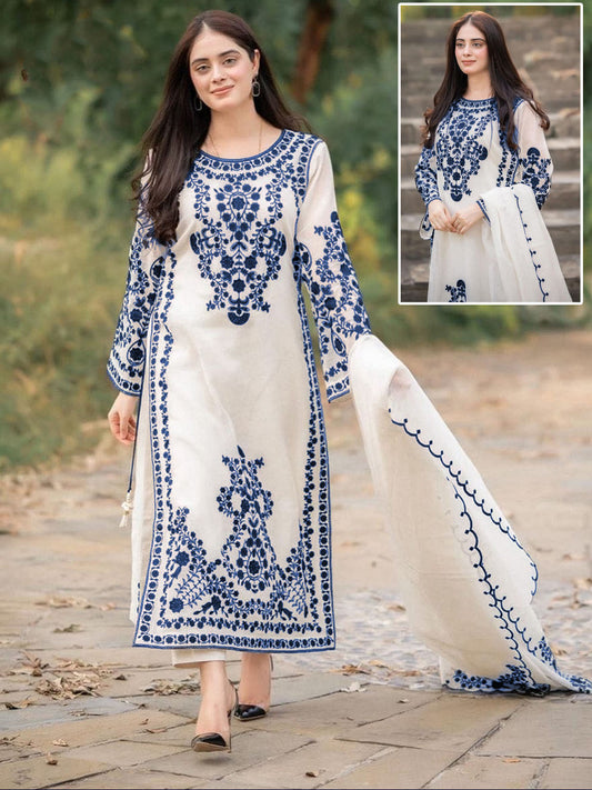 Front Heavy Embroidery Shirt With Frill Style Embroidered Dupatta 3 - Piece