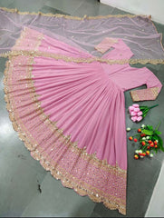 Sequins Embroidered Maxi with Border Sleeve Embroidery & Sequins Dupatta - 3 Piece