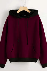 Maroon With Black Basic Kangaroo Hoodie