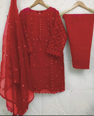 Heavy Embroidery Shirt With Pearls Attached - 3 Piece Dress