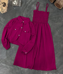 Kaaj Button Coati With Gazzer Romper Frock - 2 Piece