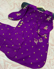 Embroidered Kurti with Front Stitch Buttons & Side Pockets - 2 Piece Flapper Set
