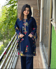 Multi Colorful Long Sleeves Embroidery Shirt With Trouser - 2 Piece