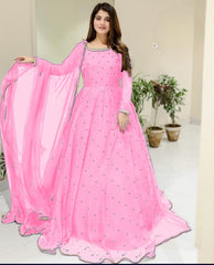 Pearl & Lace Work Long Flare Maxi with Dupatta – 3 Piece