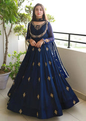 3 Piece - Detailed Embroidered Maxi with Neck & Sleeve  and Dupatta