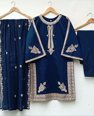 Embroidered Shirt with Dupatta – Front Neck, Sleeves & Daman Detailing - 3 Piece Suit