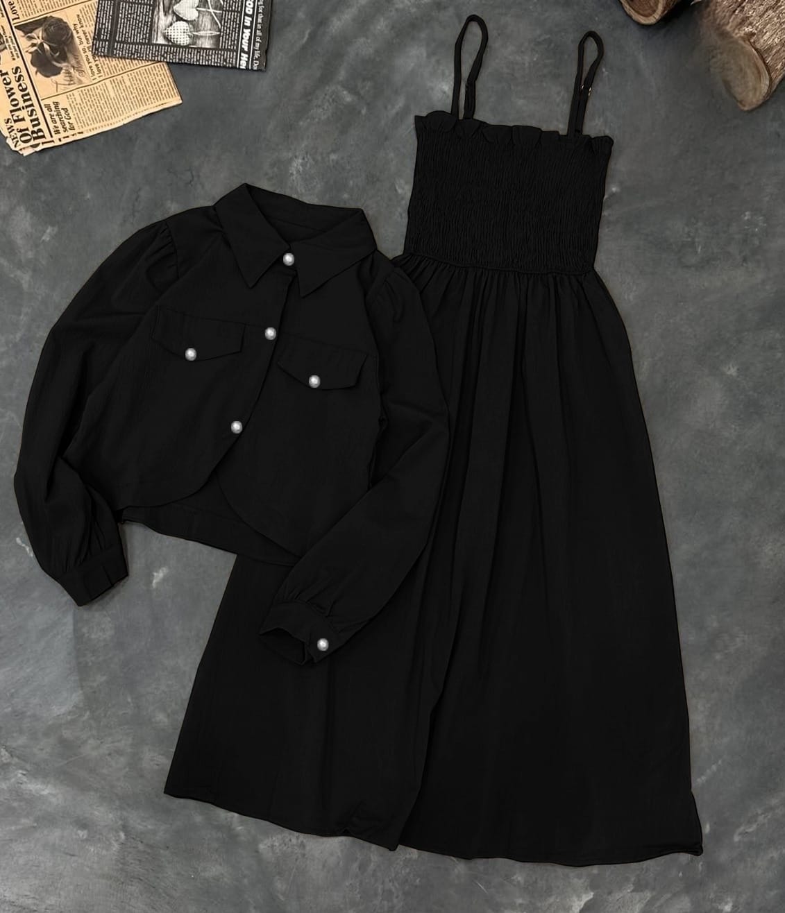 Kaaj Button Coati With Gazzer Romper Frock - 2 Piece