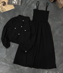 Kaaj Button Coati With Gazzer Romper Frock - 2 Piece