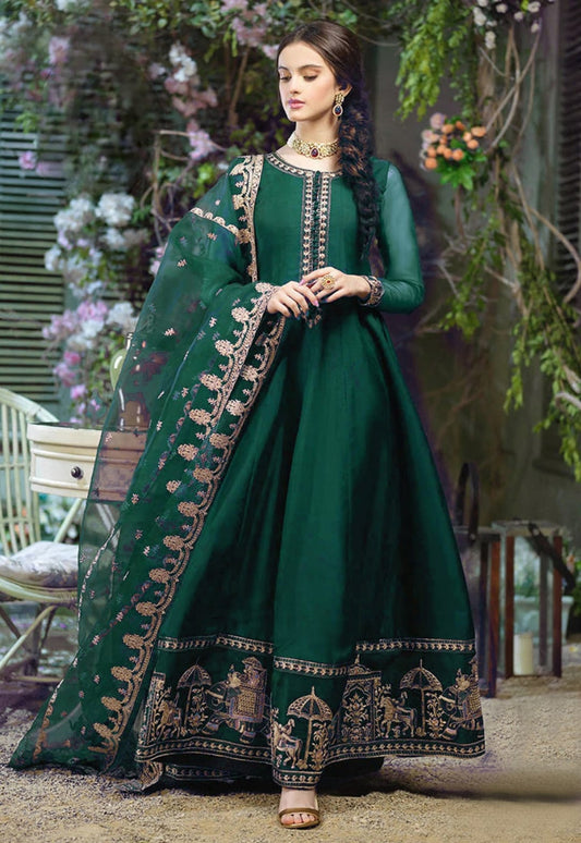 Shahi Border Embroidered Maxi with Neck Embroidery & Dupatta – 3 Piece