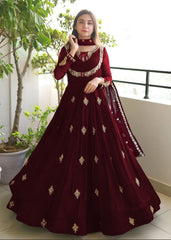 3 Piece - Detailed Embroidered Maxi with Neck & Sleeve  and Dupatta