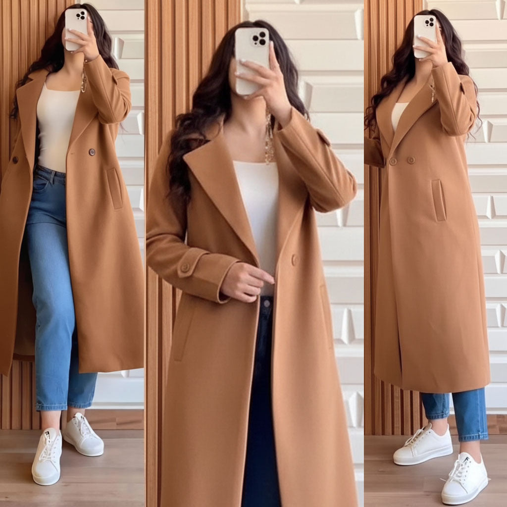 Front both sided Cross Pocket long Sleeves Button Coat