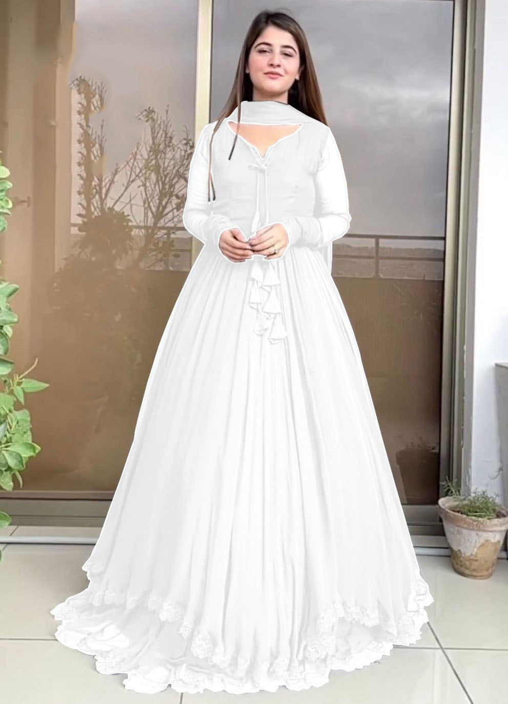 Two-Layer Border Maxi with Lace Detailing & Dupatta - 3 Piece