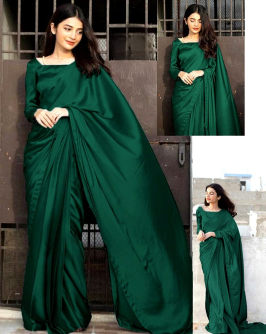 Plain Silk Saree - 3 Piece