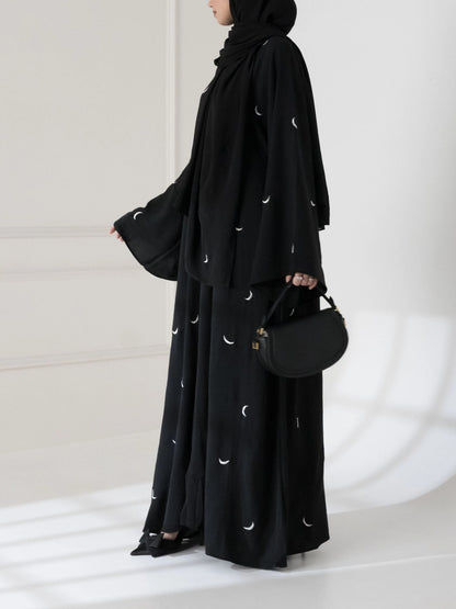 Moon Embroidered Abaya with stoller 2PCs