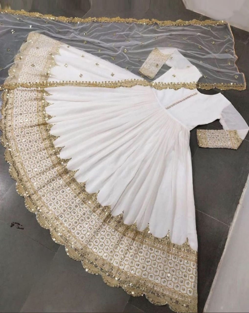 Sequins Embroidered Maxi with Border Sleeve Embroidery & Sequins Dupatta - 3 Piece