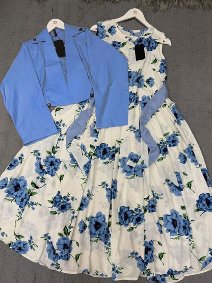 Digital Printed long Maxi with Cotton Koti - 2 Piece