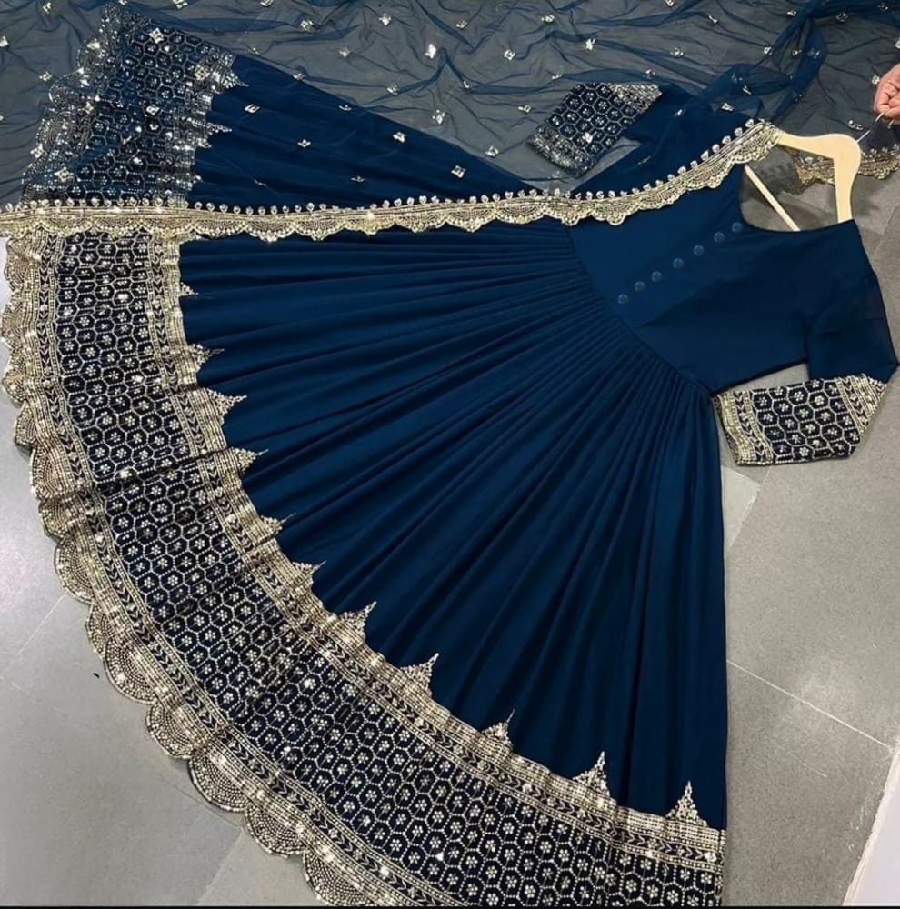 Sequins Embroidered Maxi with Border Sleeve Embroidery & Sequins Dupatta - 3 Piece