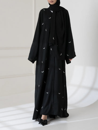 Moon Embroidered Abaya with stoller 2PCs