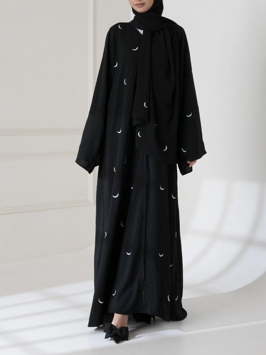 Moon Embroidered Abaya with stoller 2PCs