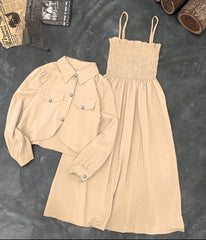 Kaaj Button Coati With Gazzer Romper Frock - 2 Piece