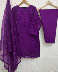Heavy Embroidery Shirt With Pearls Attached - 3 Piece Dress