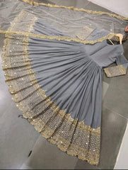 Sequins Embroidered Maxi with Border Sleeve Embroidery & Sequins Dupatta - 3 Piece