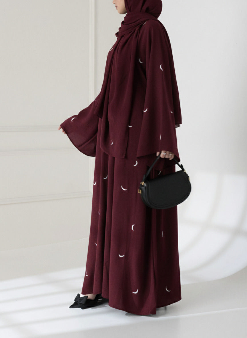 Moon Embroidered Abaya with stoller 2PCs