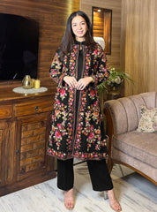 Heavy Embroidered Gown Set with Sleeveless Inner & Trouser – 3 Piece