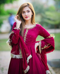 3 Piece - Embroidered Long Maxi with Kaya Work