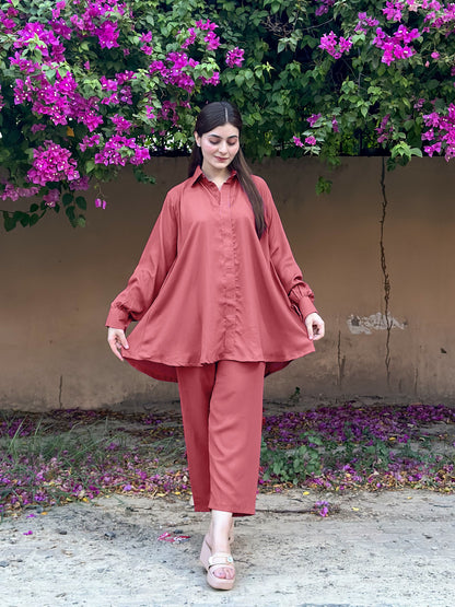 2 Piece - Western Style Plain Georgette Co-Ord Set