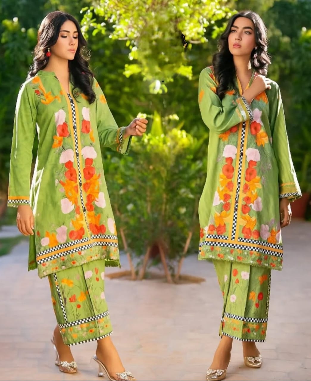 Swiss Lawn Digital Printed Cord Set With Mirror Lace - 2 Piece