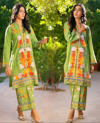 Swiss Lawn Digital Printed Cord Set With Mirror Lace - 2 Piece