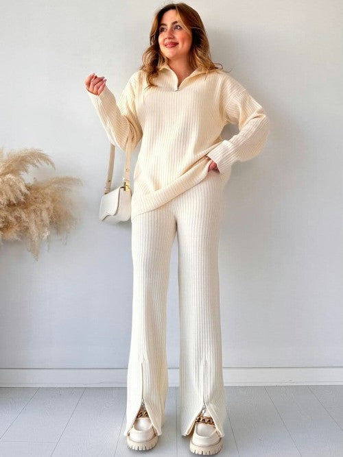 Revayat Off White Double Zipper 2 Piece Co-Ord Set For Women