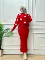 Revayat Maroon Bloomfit Ribbed Bodycon With Floral Top 2 Piece For Women