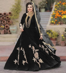 Sleeves and Border Embroidered Maxi with Four Sided Lace Dupatta - 3 Piece