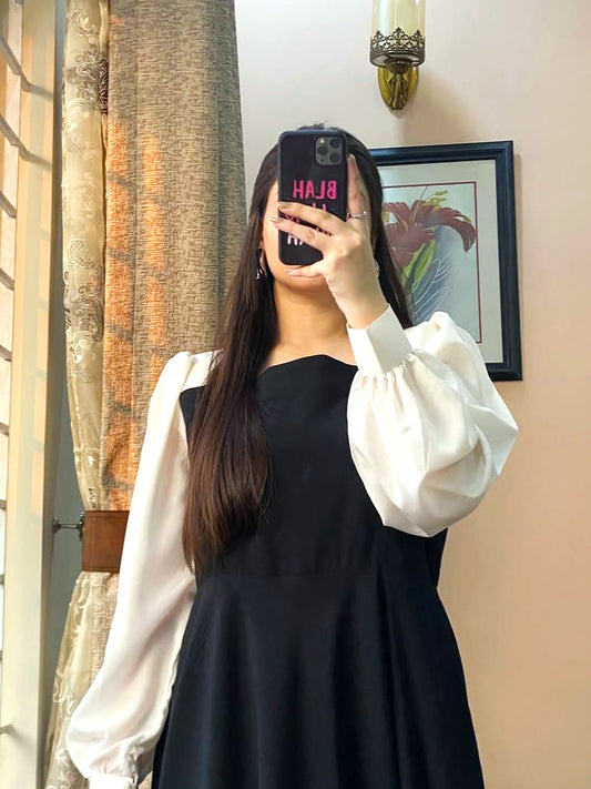 Platted White Sleeves Maxi