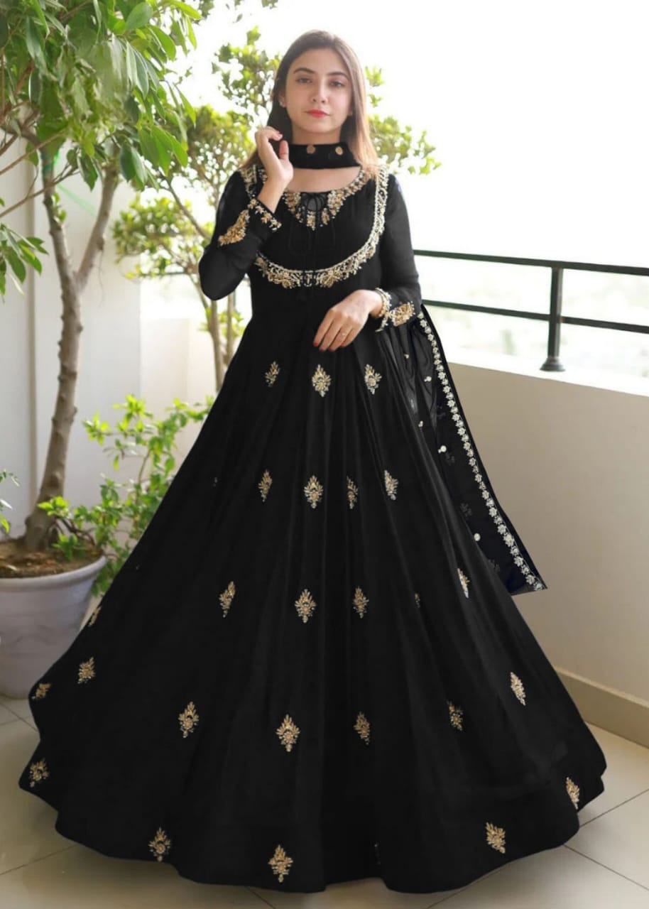 3 Piece - Detailed Embroidered Maxi with Neck & Sleeve  and Dupatta
